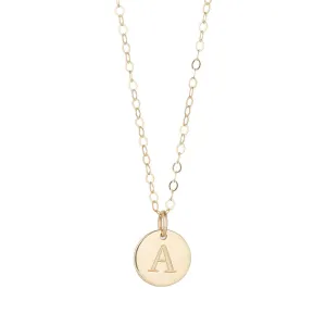 9kt Gold Initial Disc Pendant Necklace (A-Z)