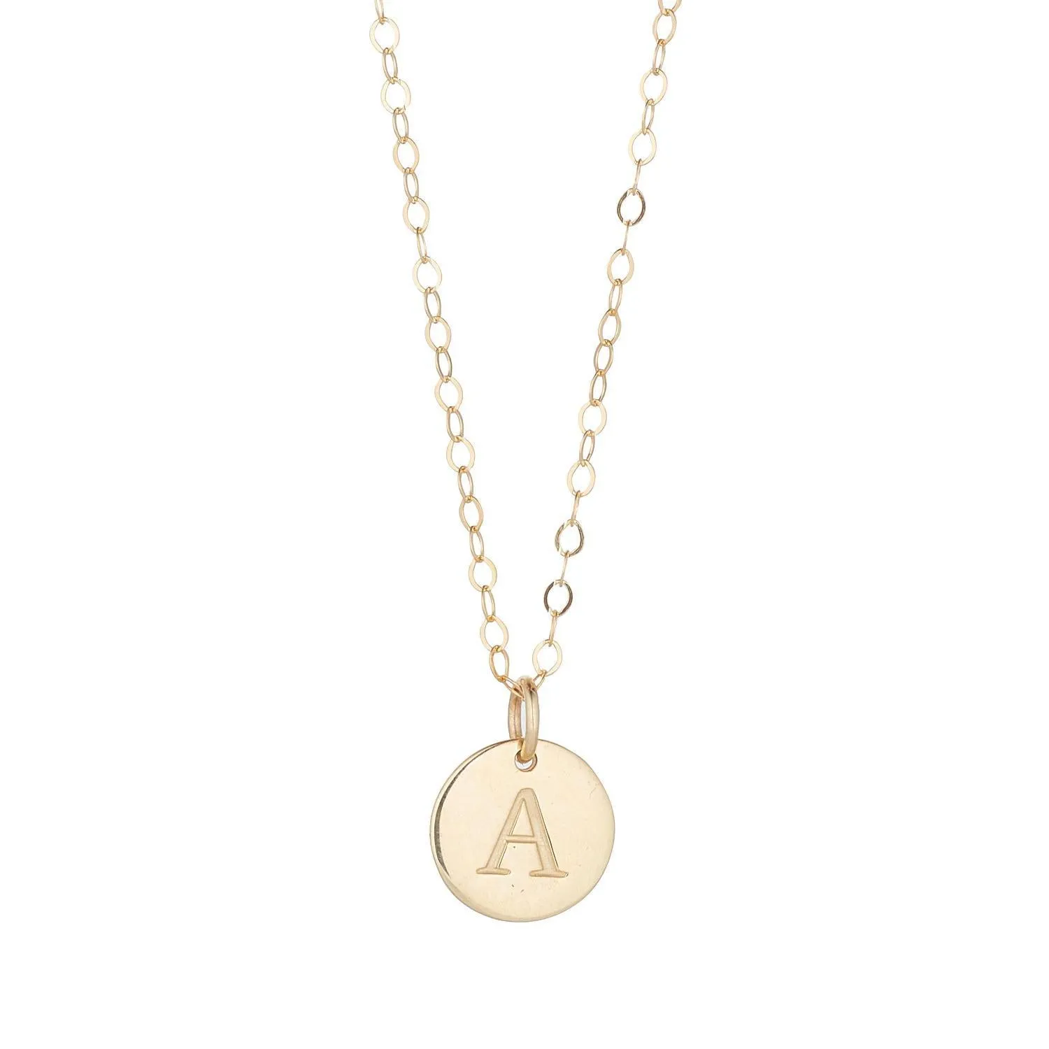 9kt Gold Initial Disc Pendant Necklace (A-Z)