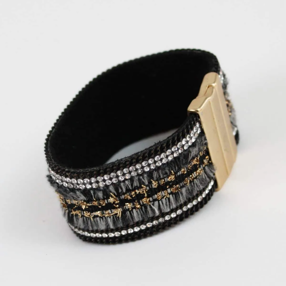 Black Leather Statement Bracelet by Sylca