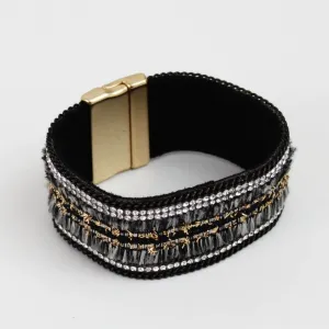 Black Leather Statement Bracelet by Sylca