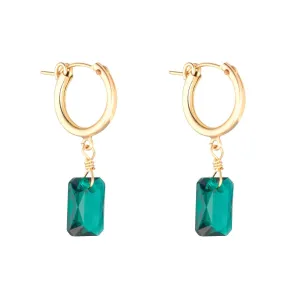 Gold Filled 11mm Emerald Cut Green Crystal Clip Hoop Earrings