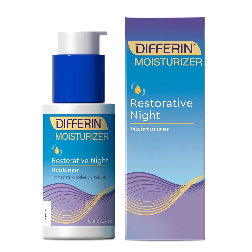 Night Cream with Hyaluronic Acid by the makers of Differin Gel, Restorative Night Moisturizer, Gentle Skin Care for Acne Prone Sensitive Skin, 2.5 oz