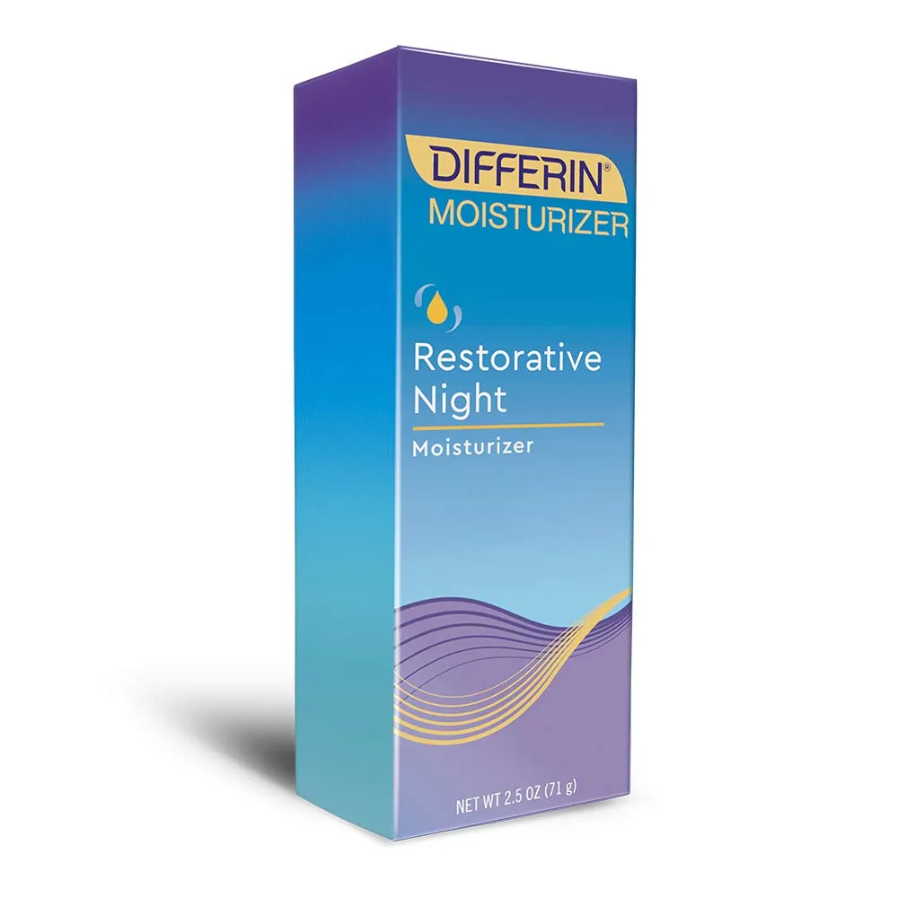 Night Cream with Hyaluronic Acid by the makers of Differin Gel, Restorative Night Moisturizer, Gentle Skin Care for Acne Prone Sensitive Skin, 2.5 oz
