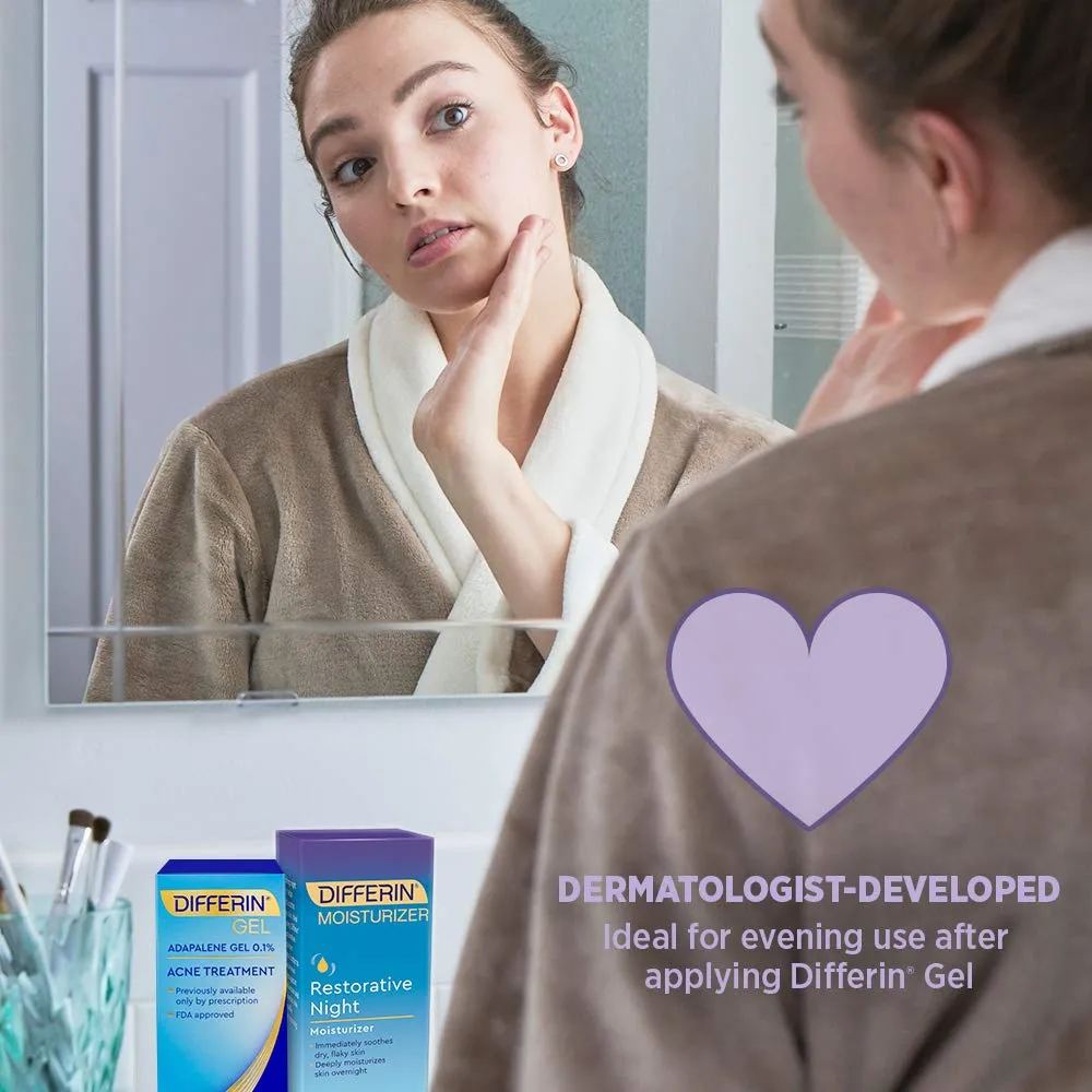 Night Cream with Hyaluronic Acid by the makers of Differin Gel, Restorative Night Moisturizer, Gentle Skin Care for Acne Prone Sensitive Skin, 2.5 oz