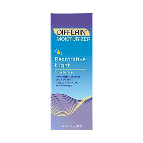 Night Cream with Hyaluronic Acid by the makers of Differin Gel, Restorative Night Moisturizer, Gentle Skin Care for Acne Prone Sensitive Skin, 2.5 oz