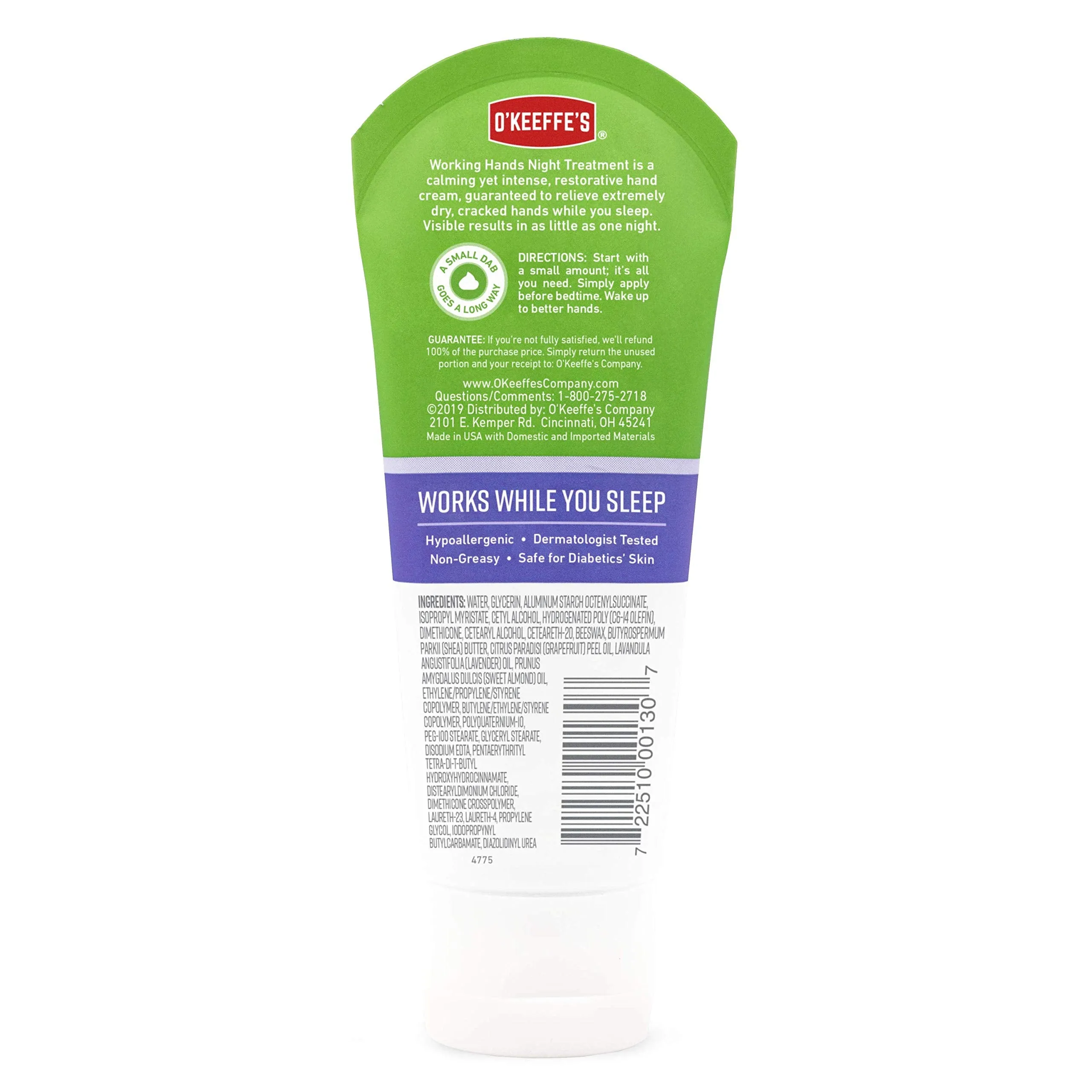 O'Keeffe's Working Hands Night Treatment Hand Cream, 3.0 Ounce Tube, (Pack of 1)