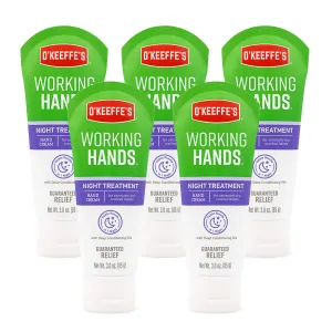 O'Keeffe's Working Hands Night Treatment Hand Cream, 3.0 Ounce Tube, (Pack of 5)