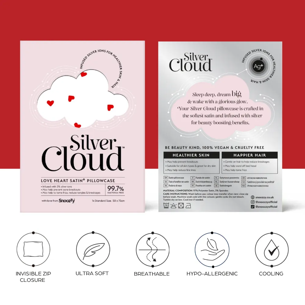 Silver Cloud Satin Pillowcase Heart Print